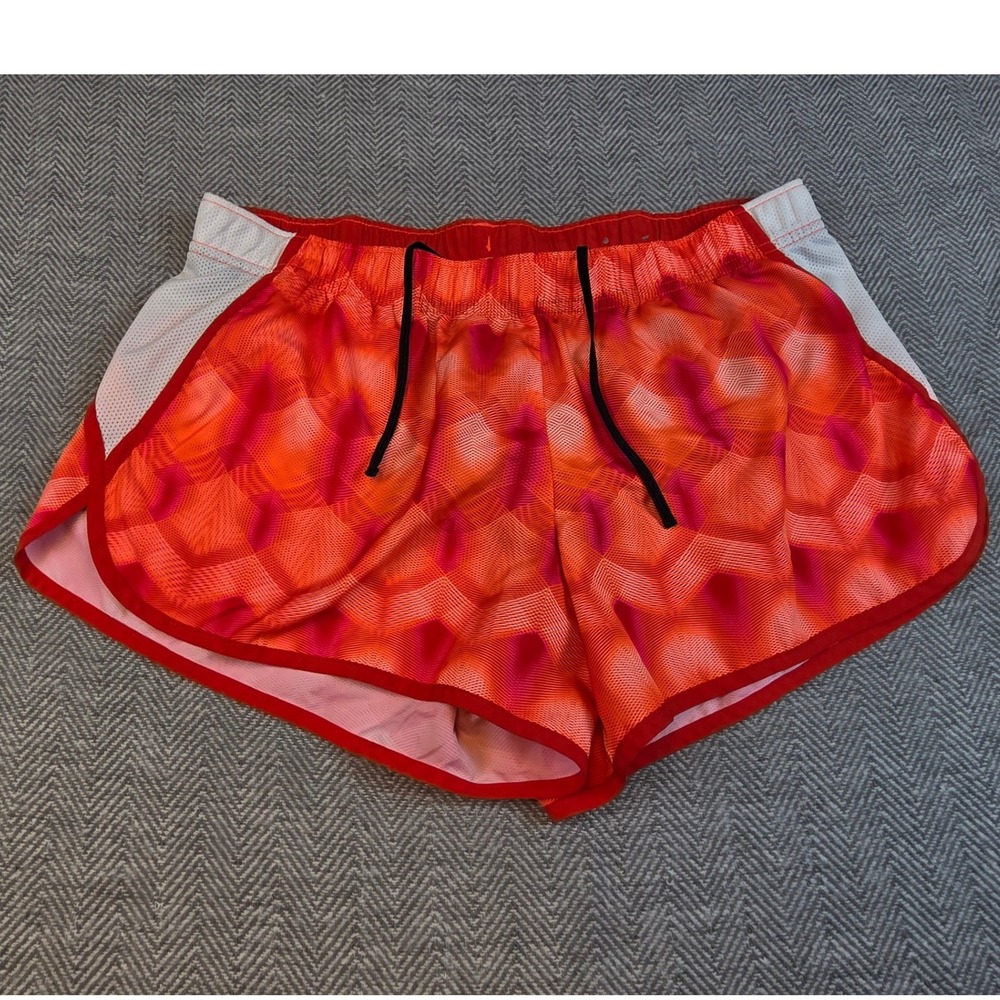 Xersion Womens Large Orange Pink Honeycomb Print Mesh Running Shorts Semi Fit